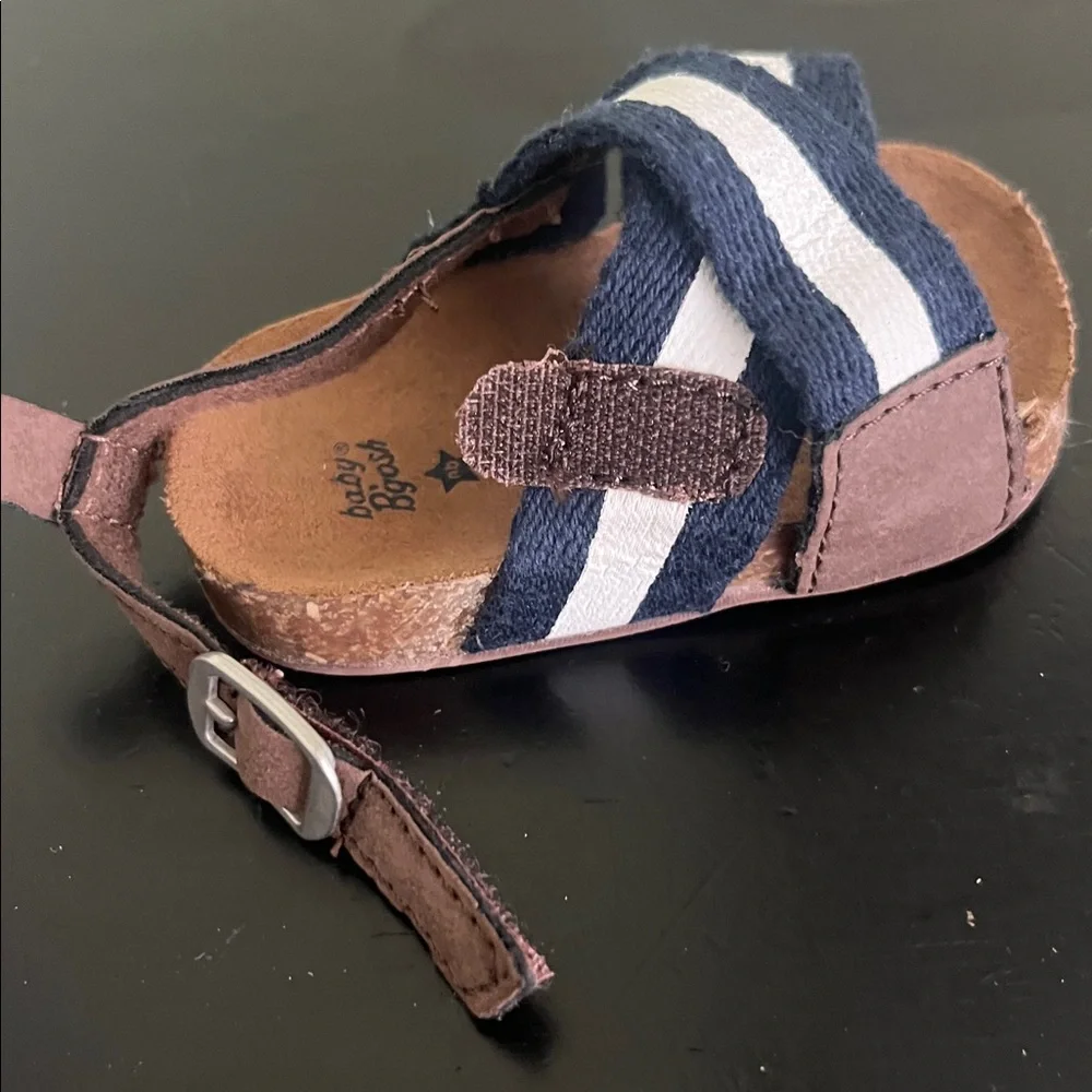 Baby B’gosh Navy and White Striped Infant Sandals with Brown Accents